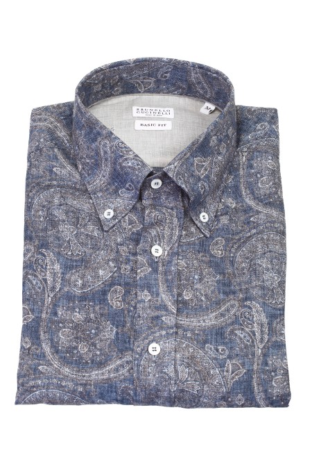 Shop BRUNELLO CUCINELLI  Camicia: Brunello Cucinelli camicia basic fit in lino.
Colletto button-down.
Maniche lunghe.
Stampa paisley.
Composizione: 100% Lino.
Fabbricato in Italia.. MM6560038-C001